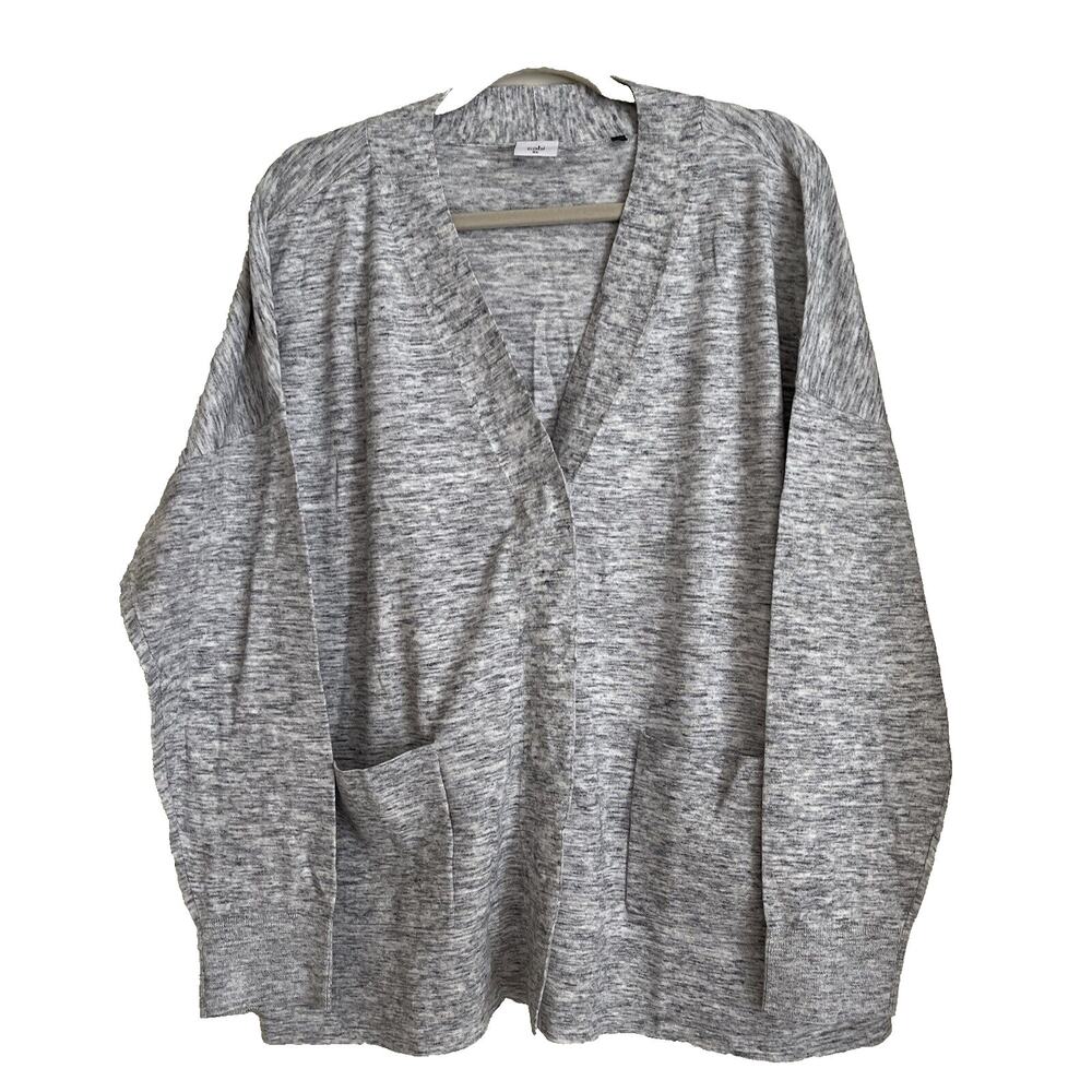 Cabi Marled Cotton Cardigan Sweater - White/Grey/Black - Sz XL